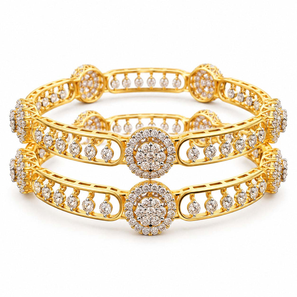 11.61 Ct Diamond Bangles in Yellow Gold | Savya Jewels