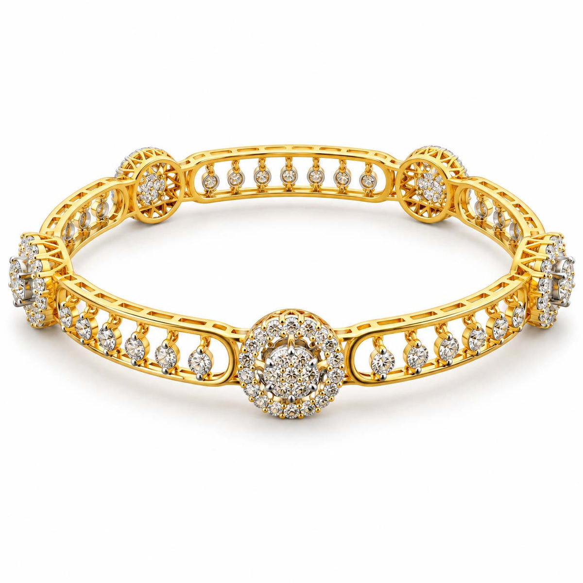 11.61 Ct Diamond Bangles in Yellow Gold | Savya Jewels