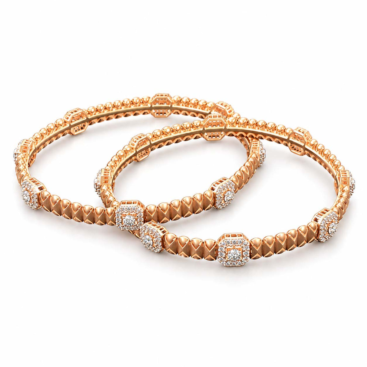 Timeless Blossom Diamond Bangles in 14Kt Rose Gold | Savya Jewels