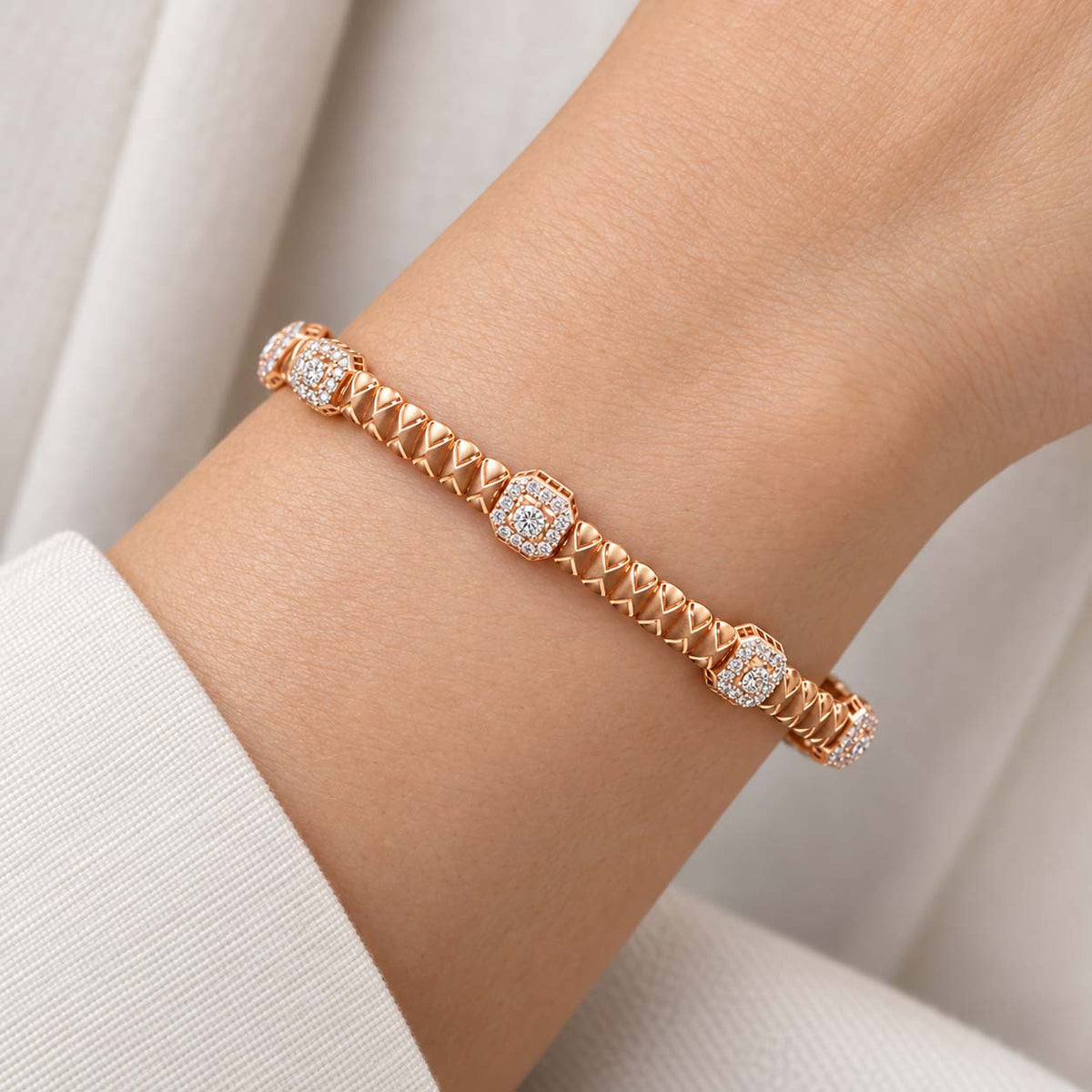 Timeless Blossom Diamond Bangles in 14Kt Rose Gold | Savya Jewels