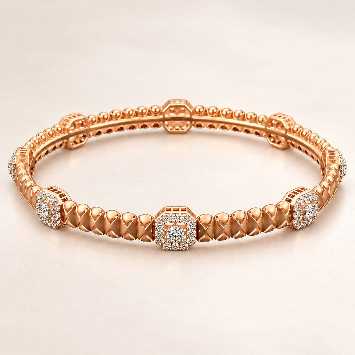Timeless Blossom Diamond Bangles in 14Kt Rose Gold | Savya Jewels