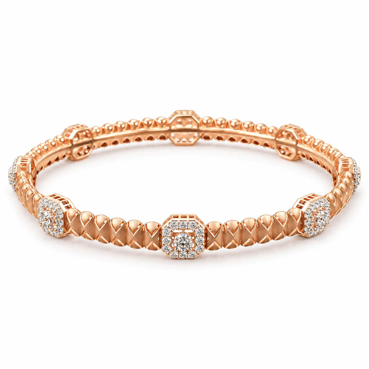 Timeless Blossom Diamond Bangles in 14Kt Rose Gold | Savya Jewels