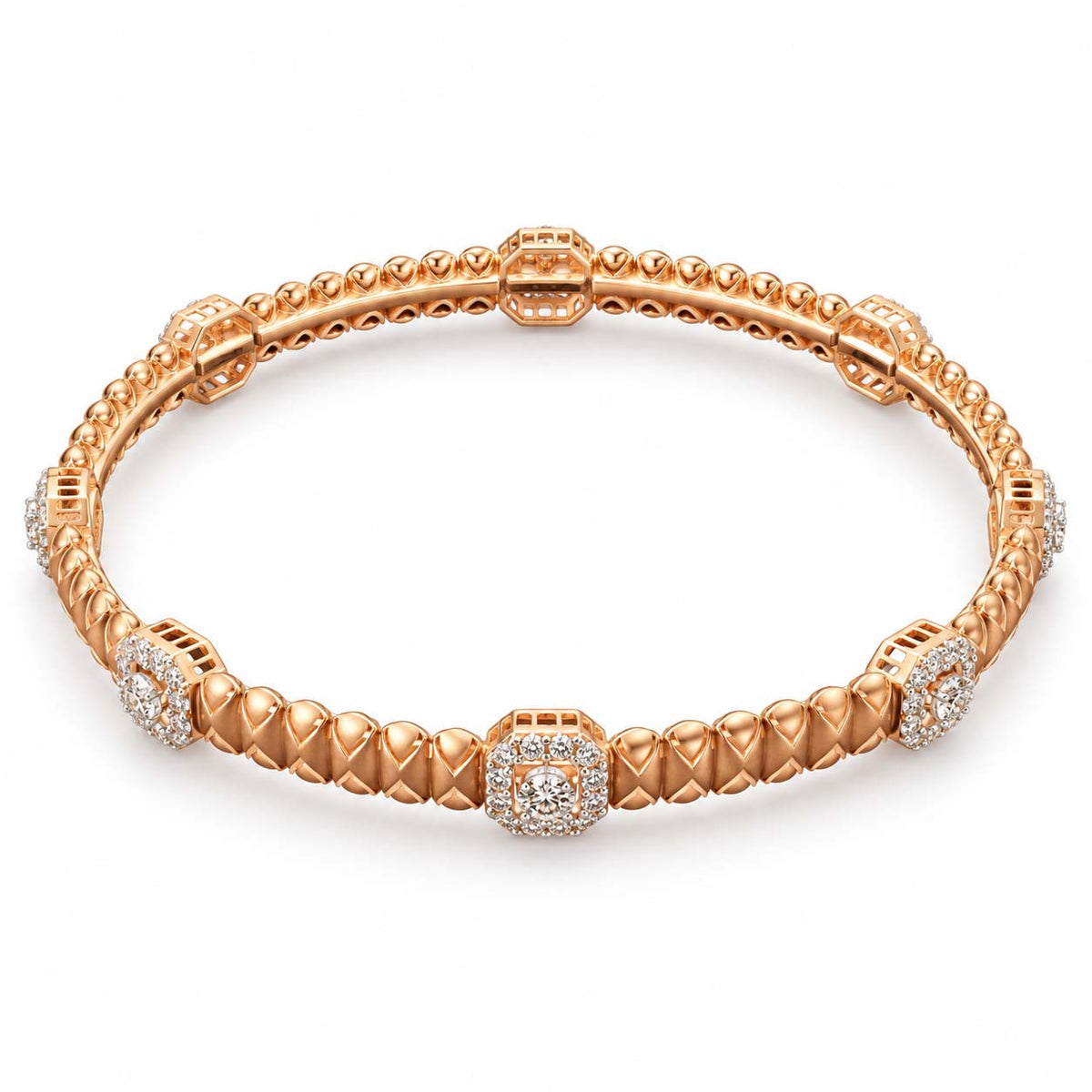 Timeless Blossom Diamond Bangles in 14Kt Rose Gold | Savya Jewels
