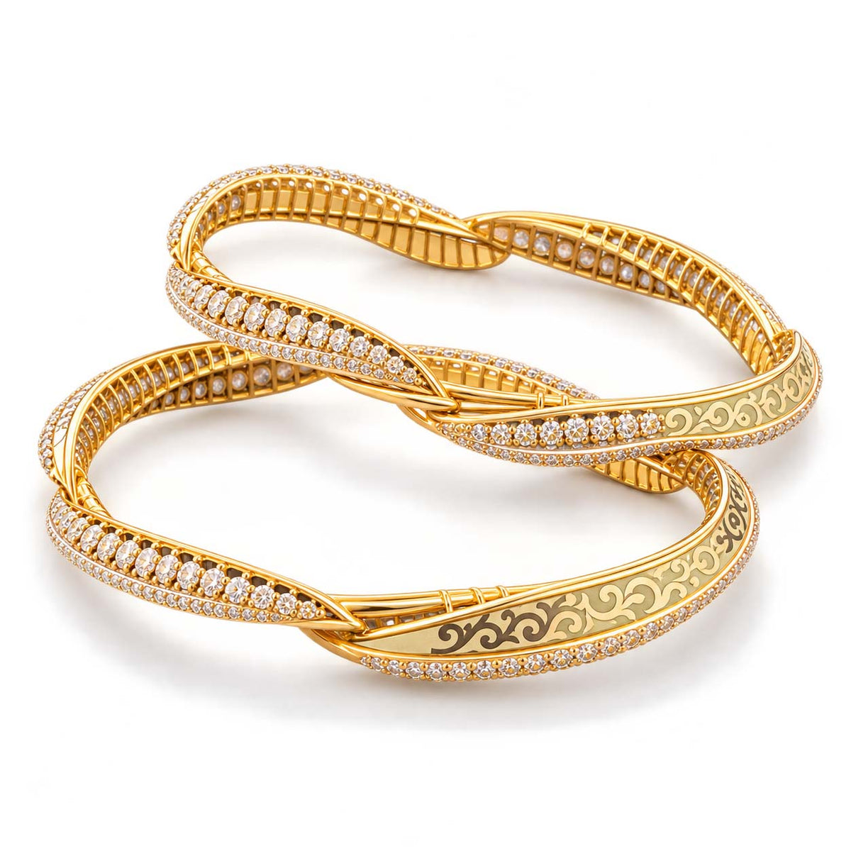 14Kt Yellow Gold Diamond Bangles, Blossom Design | Savya Jewels