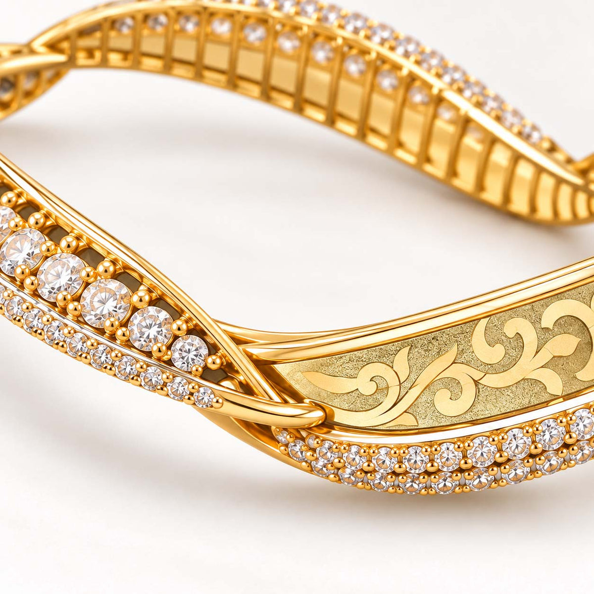 14Kt Yellow Gold Diamond Bangles, Blossom Design | Savya Jewels