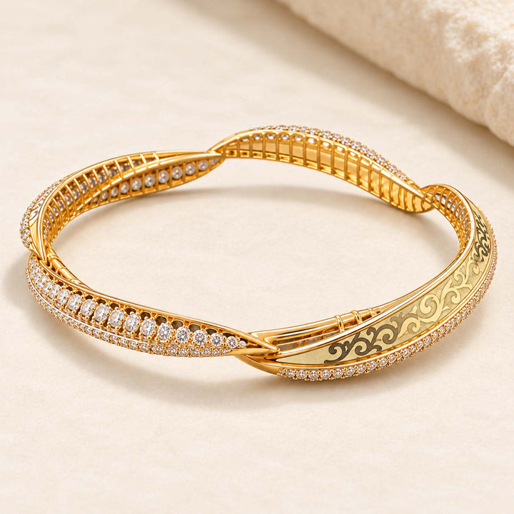 14Kt Yellow Gold Diamond Bangles, Blossom Design | Savya Jewels