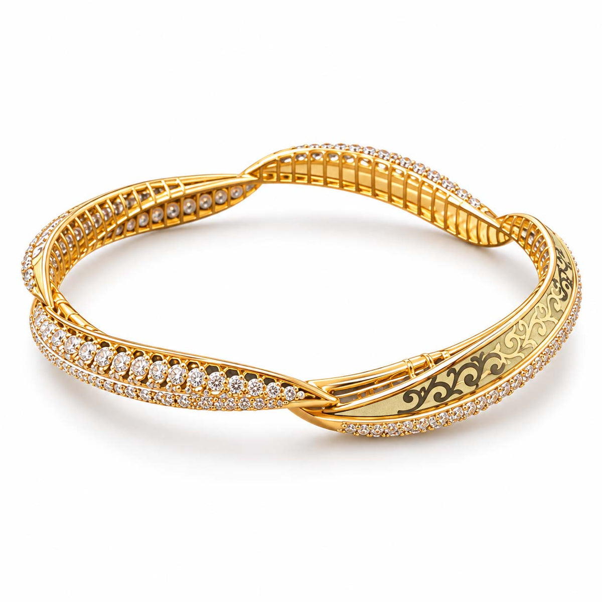 14Kt Yellow Gold Diamond Bangles, Blossom Design | Savya Jewels