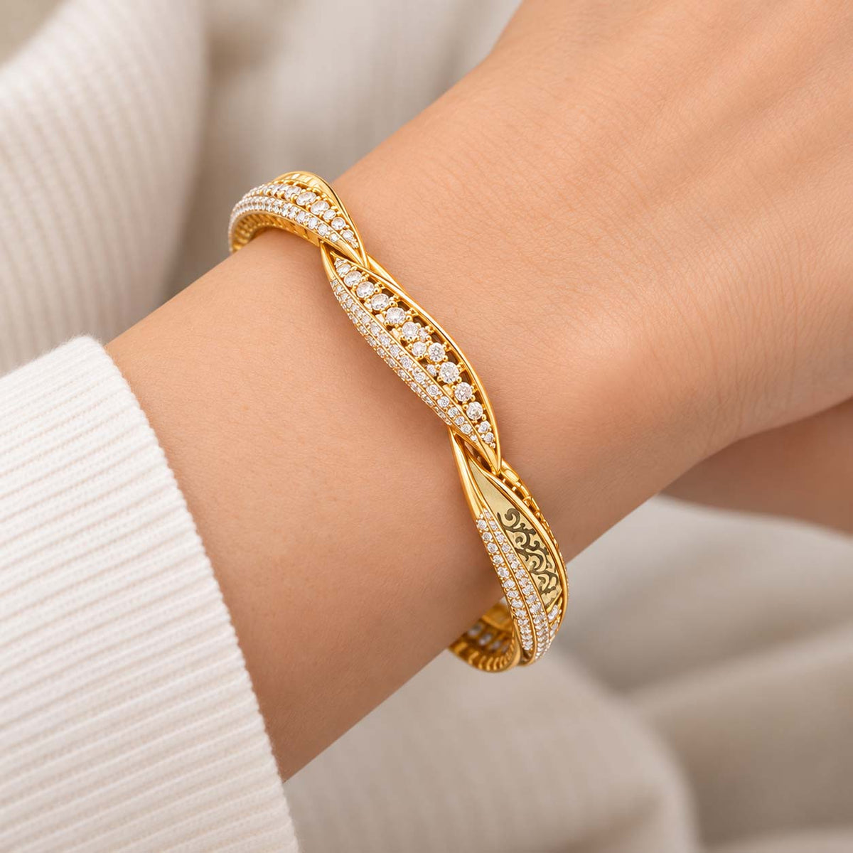 14Kt Yellow Gold Diamond Bangles, Blossom Design | Savya Jewels