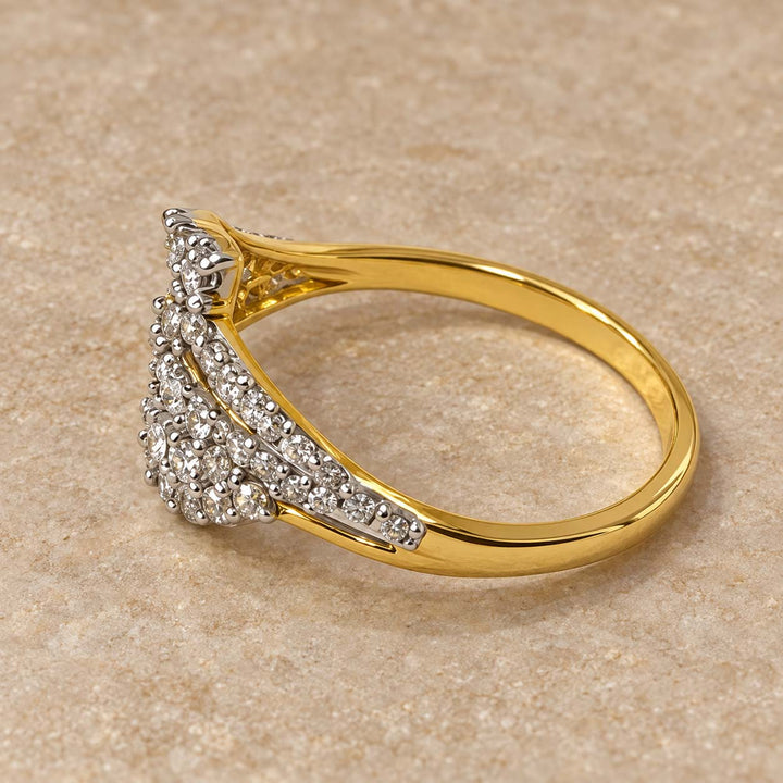 18K Gold Asymmetric Leaf Diamond Ring