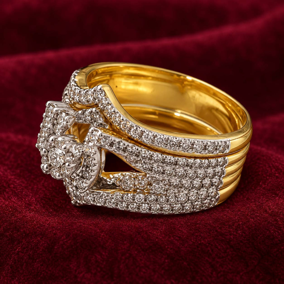 14K Gold Openwork Diamond Statement Band