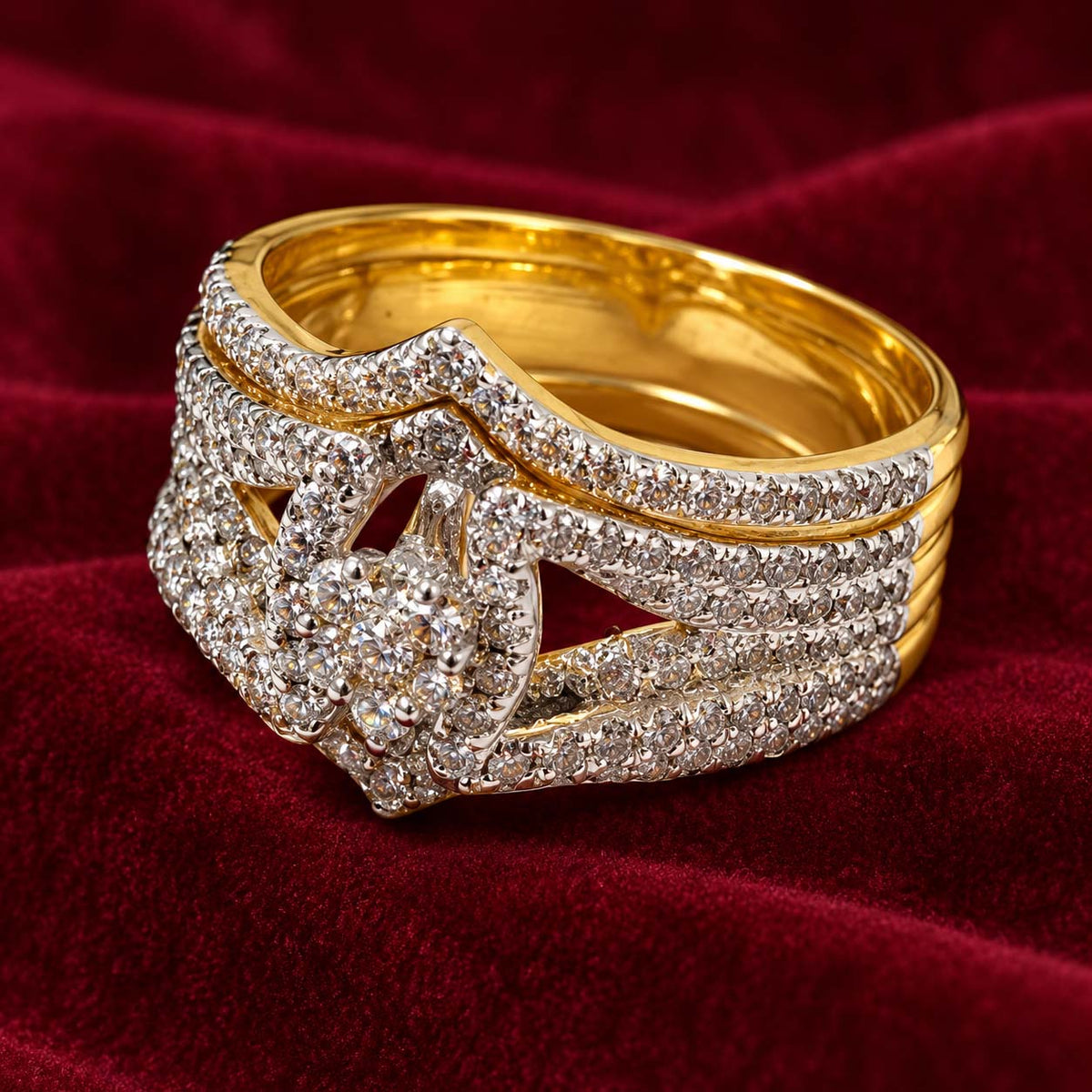 14K Gold Openwork Diamond Statement Band