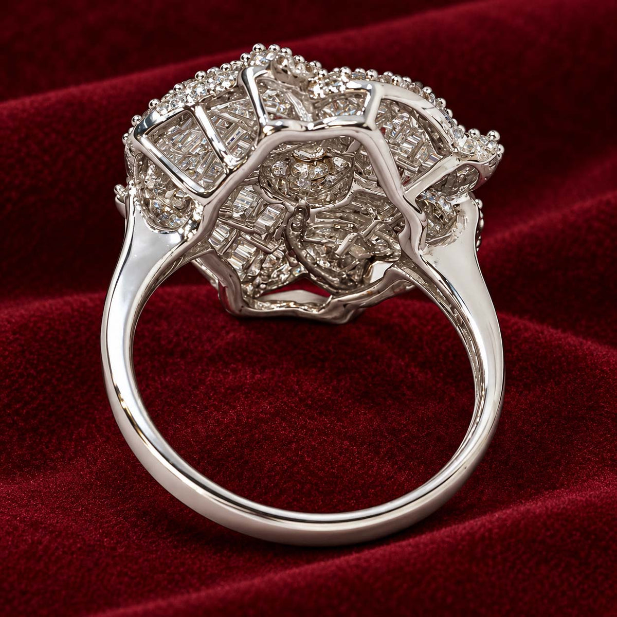 14K Gold Floral Diamond Cluster Statement Ring