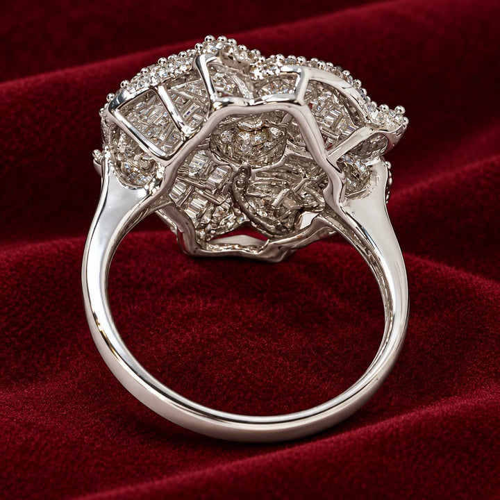 14K Gold Floral Diamond Cluster Statement Ring