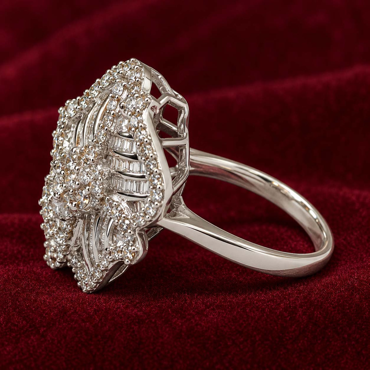 14K Gold Floral Diamond Cluster Statement Ring