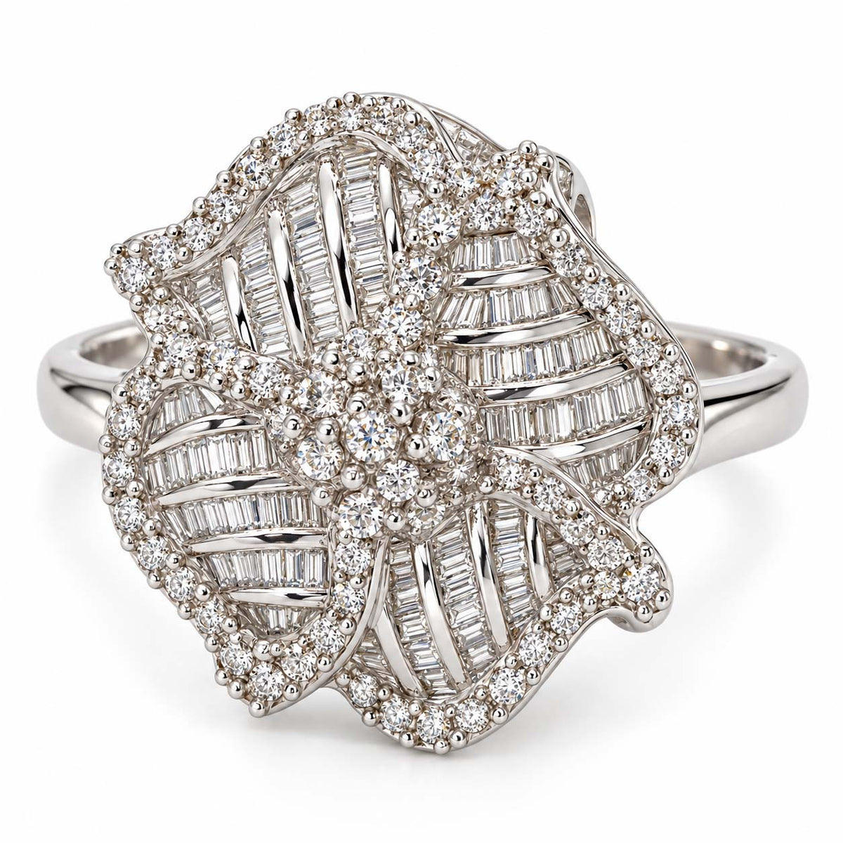 14K Gold Floral Diamond Cluster Statement Ring