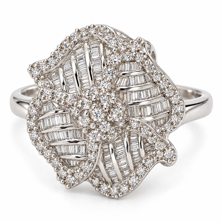 14K Gold Floral Diamond Cluster Statement Ring