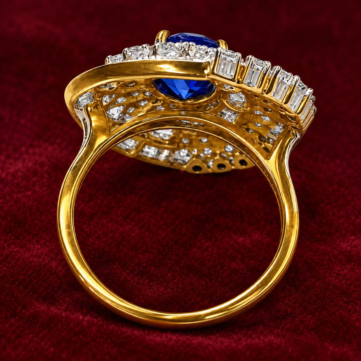 14K Gold Blue Sapphire and Diamond Floral Ring