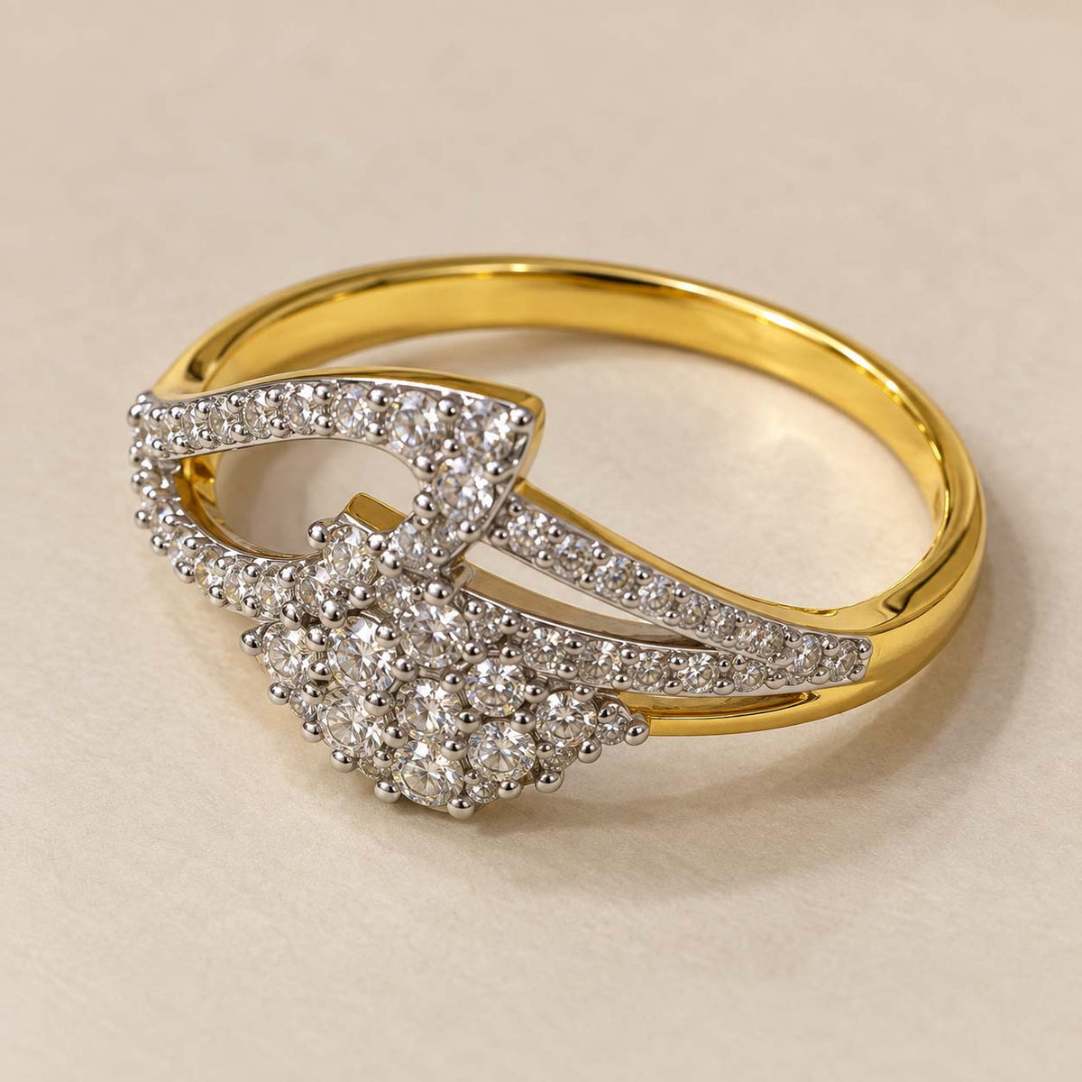 18K Gold Asymmetric Leaf Diamond Ring