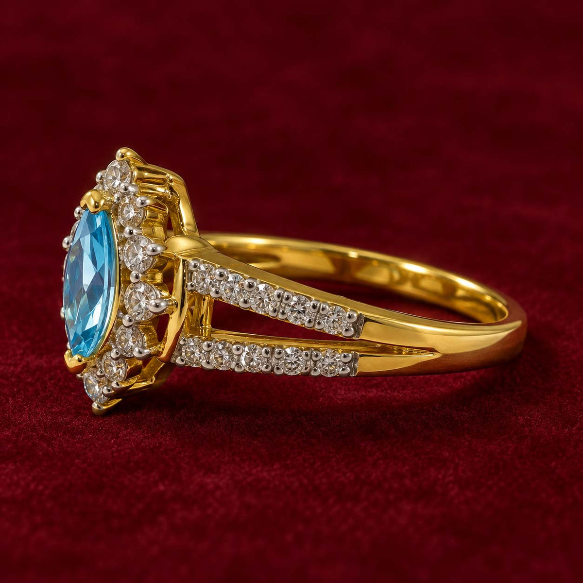 Aurora Blue Oval Halo Diamond Ring