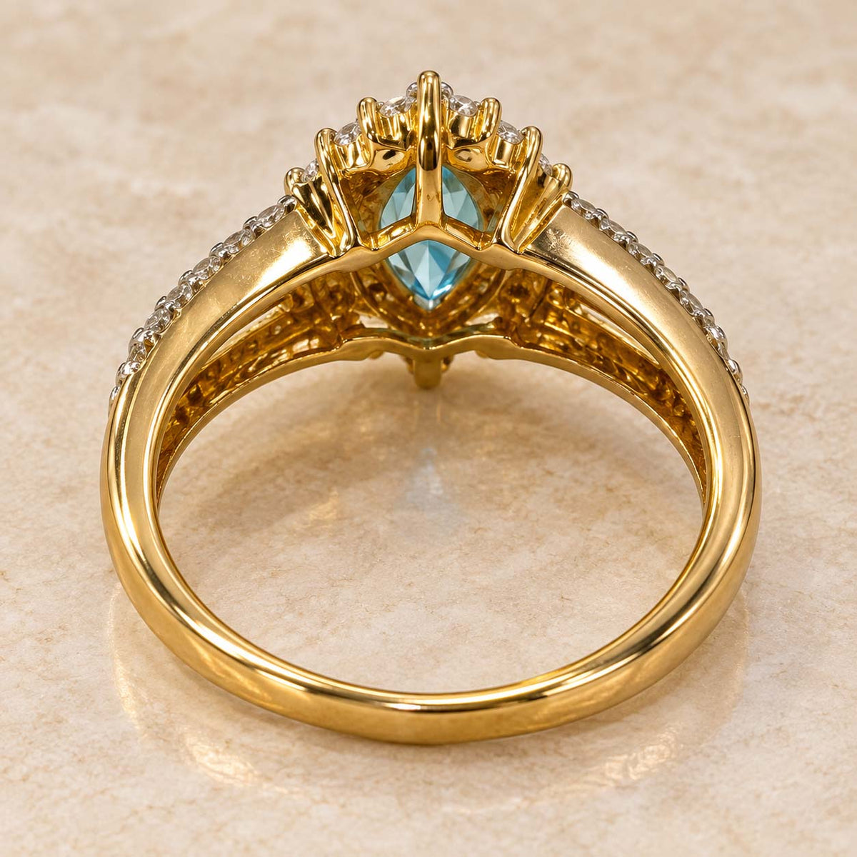 Aurora Blue Oval Halo Diamond Ring