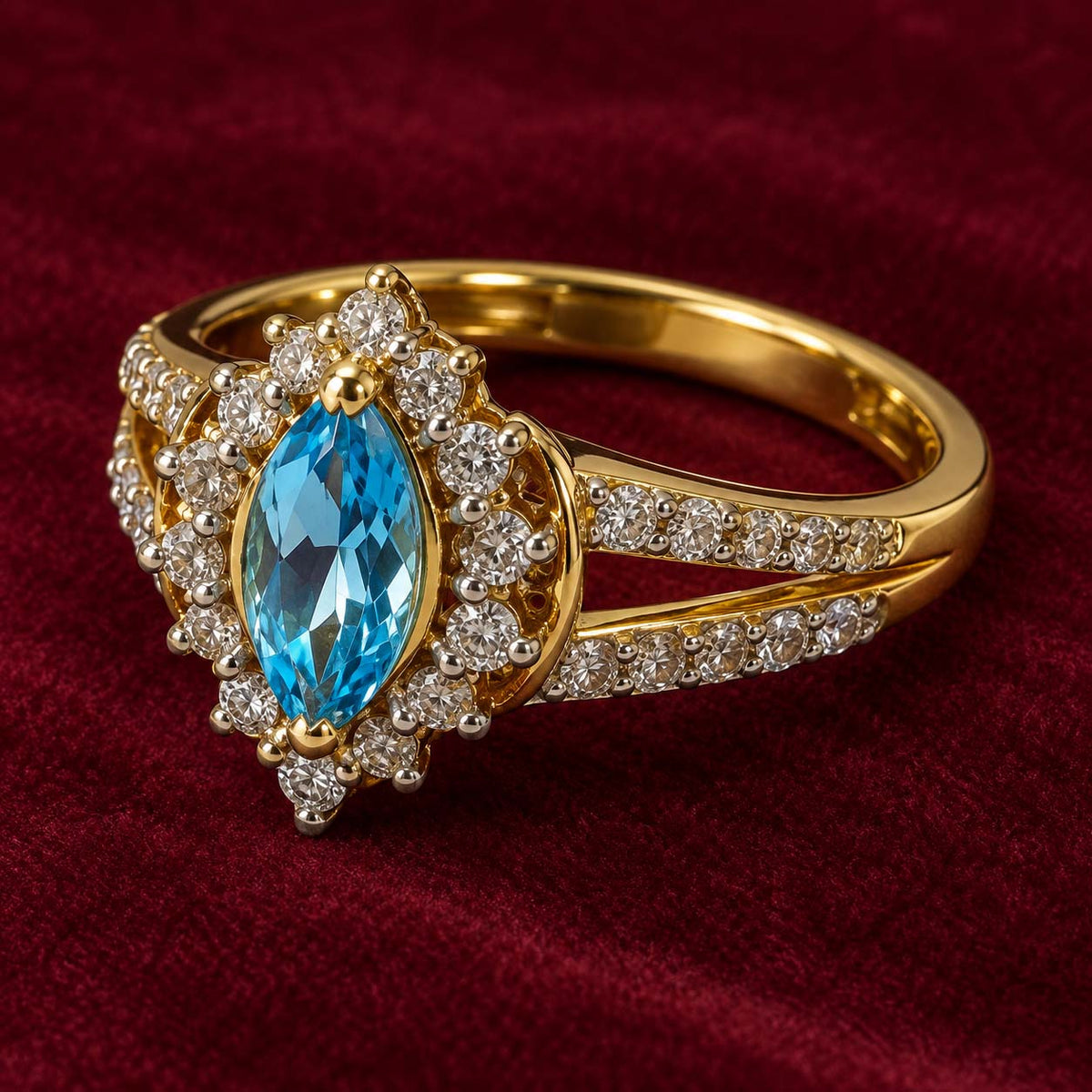 Aurora Blue Oval Halo Diamond Ring
