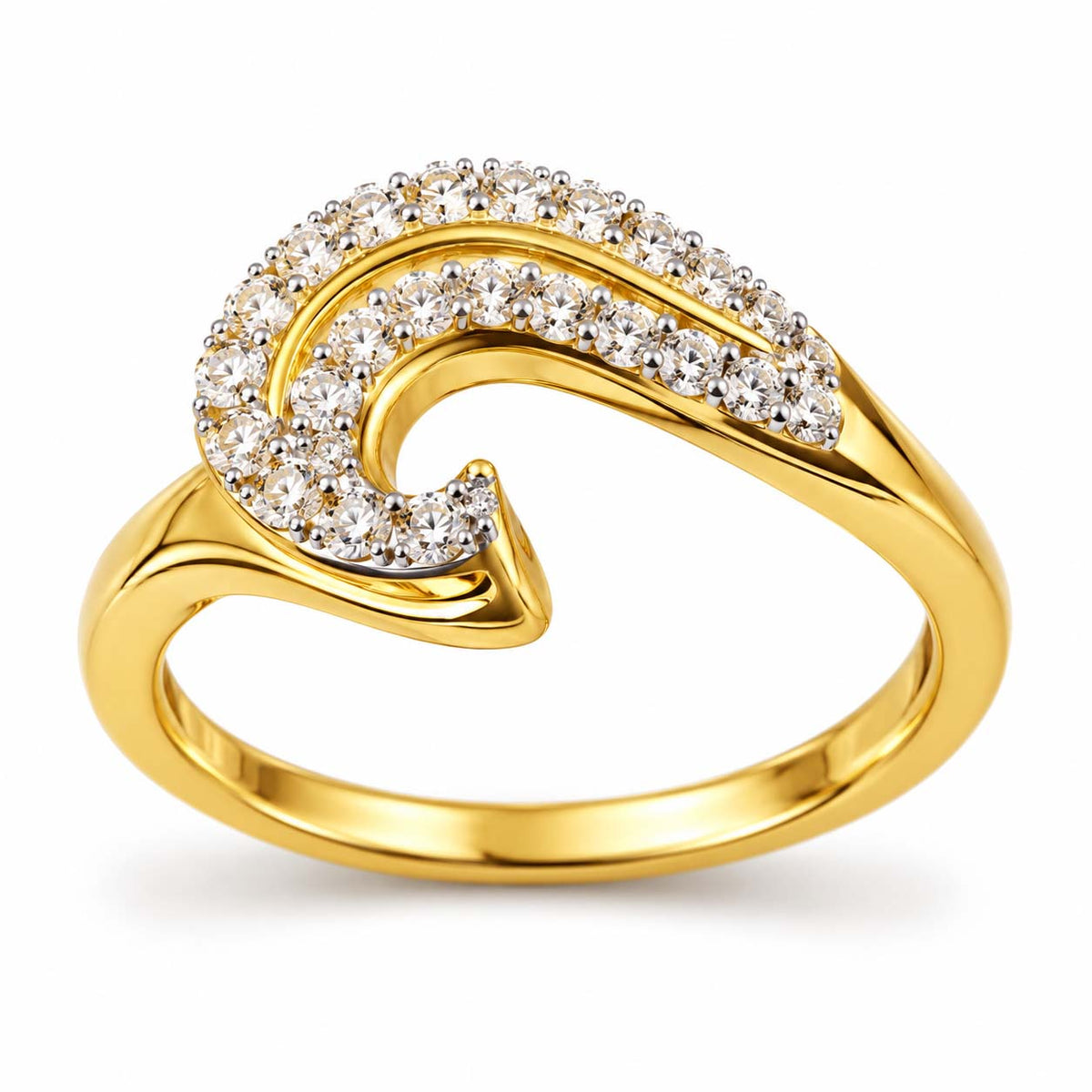 18K Gold Sculptural Wave Diamond Ring