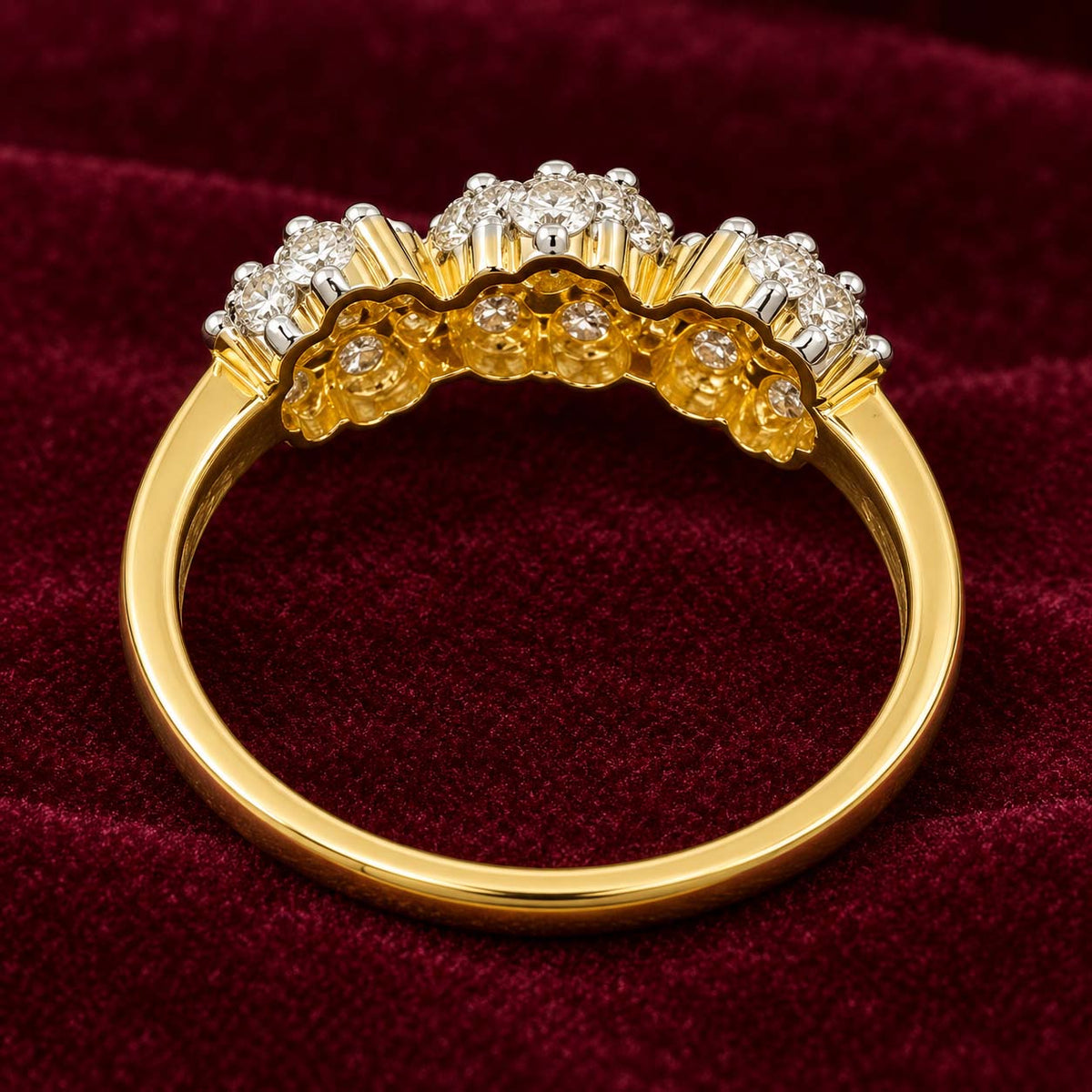 Three Flowers Diamond Cluster Ring