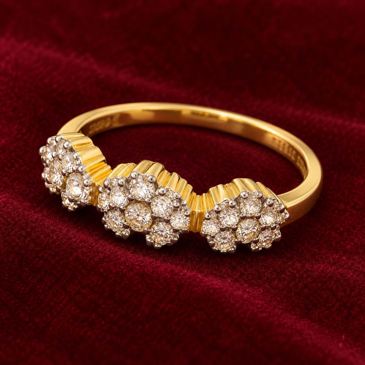 Three Flowers Diamond Cluster Ring