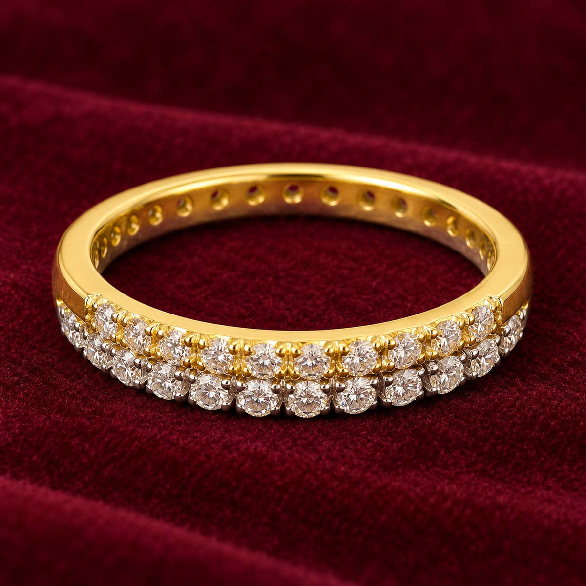 14K Gold Double-Row Diamond Band