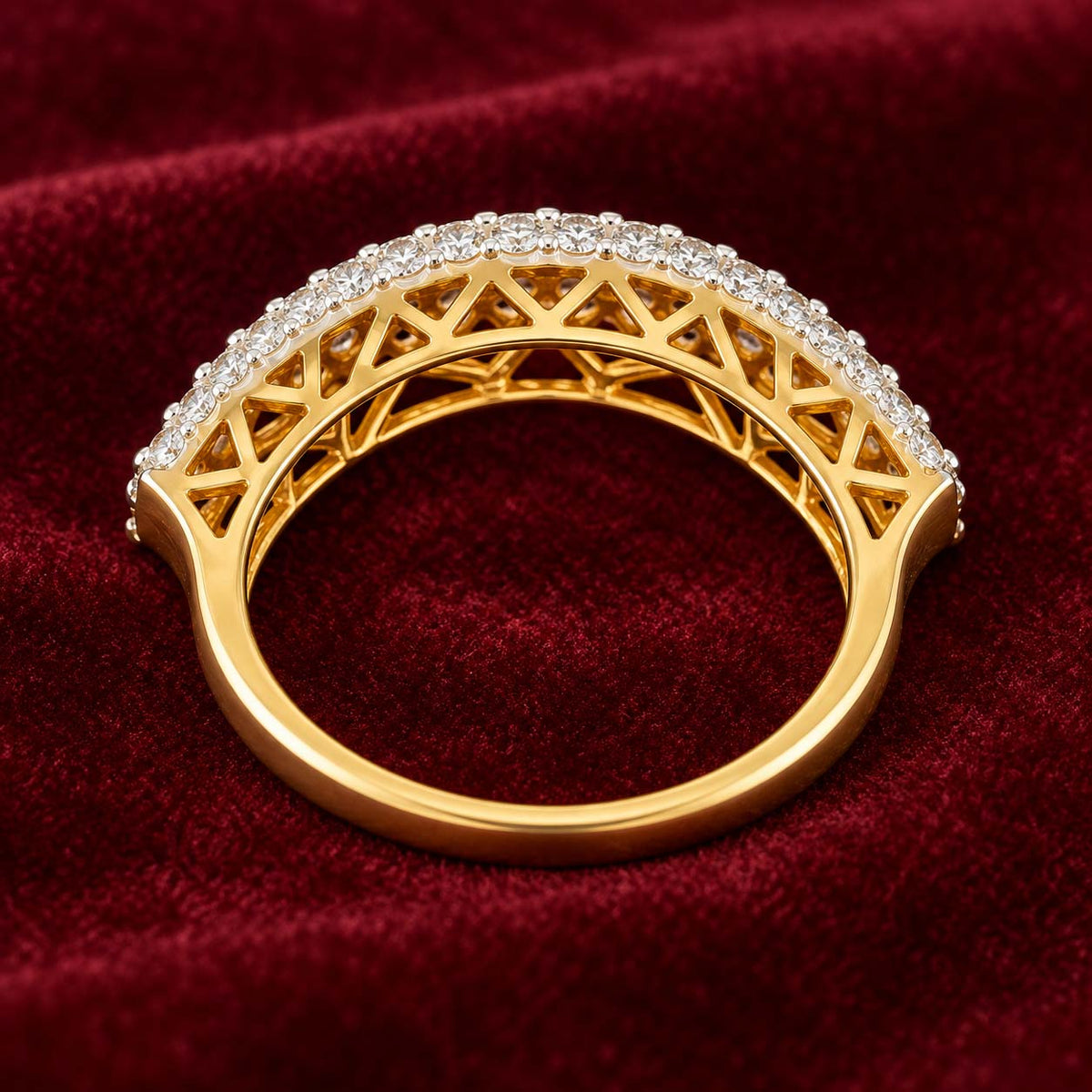 14K Gold 0.73 Ct Two-Row Diamond Band