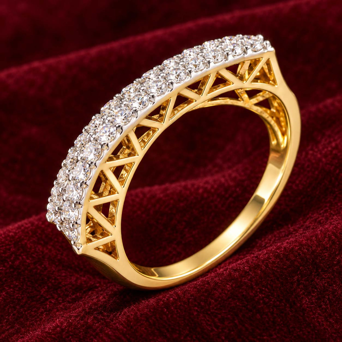14K Gold 0.73 Ct Two-Row Diamond Band
