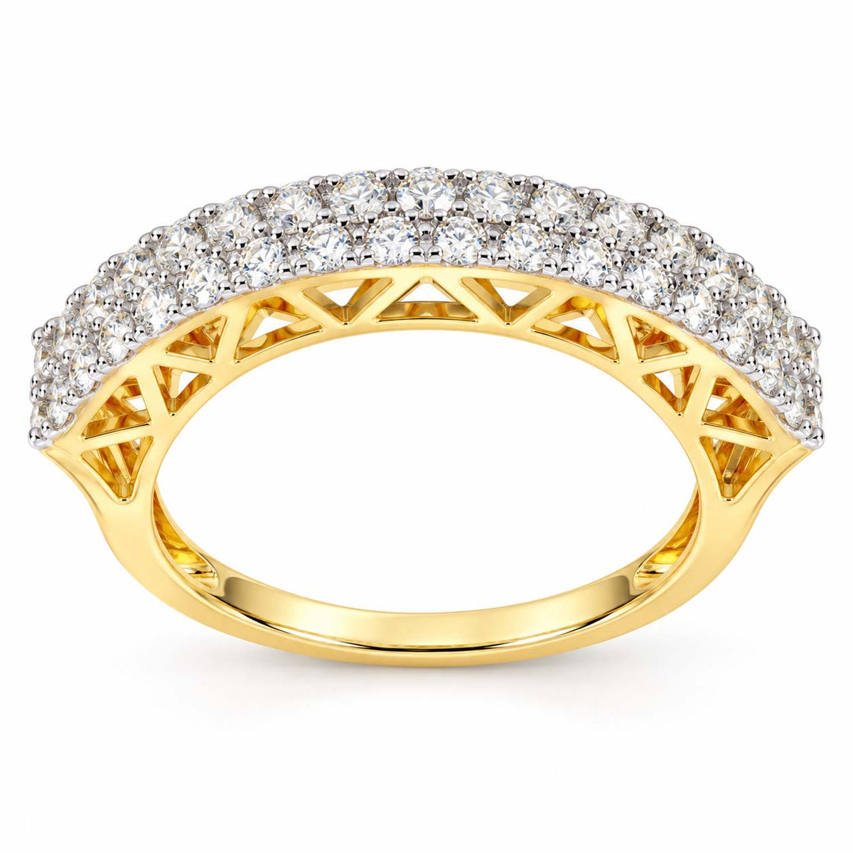 14K Gold 0.73 Ct Two-Row Diamond Band