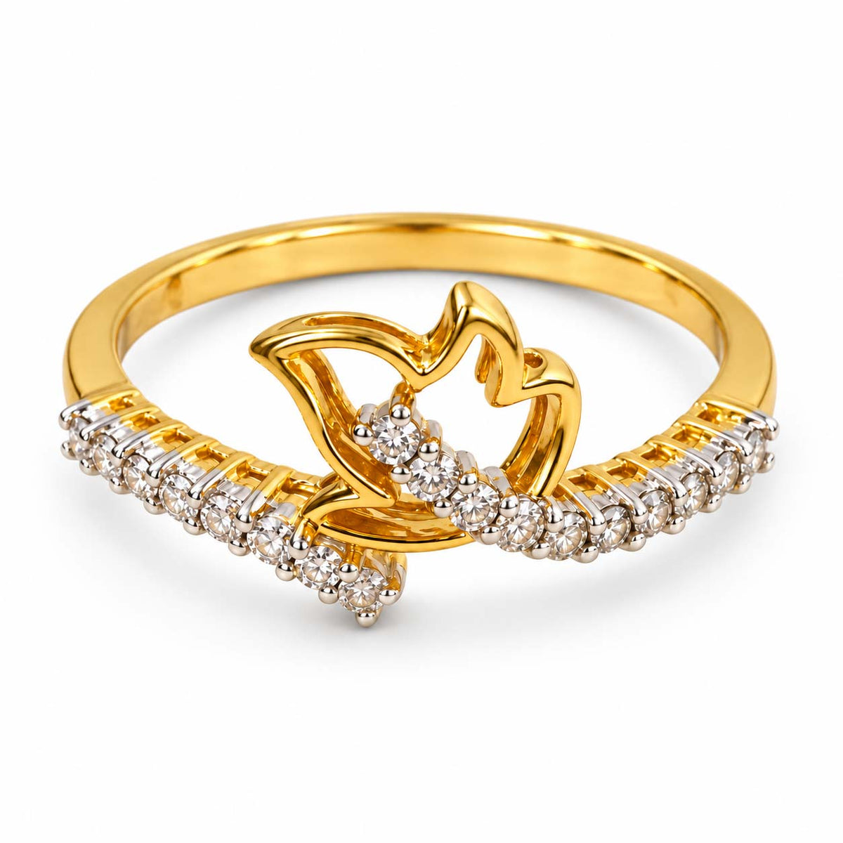 18K Gold Flame Motif Diamond Ring