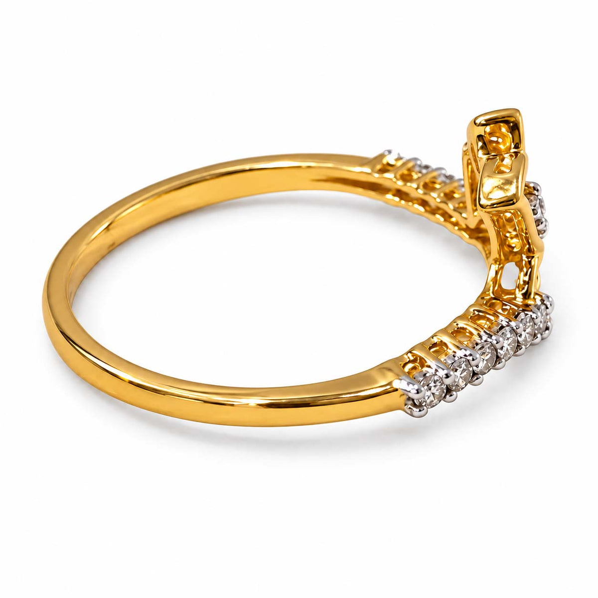 18K Gold Flame Motif Diamond Ring