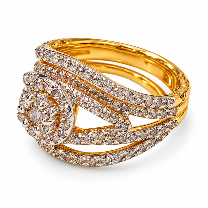 18K Gold Multi-Row Diamond Halo Ring