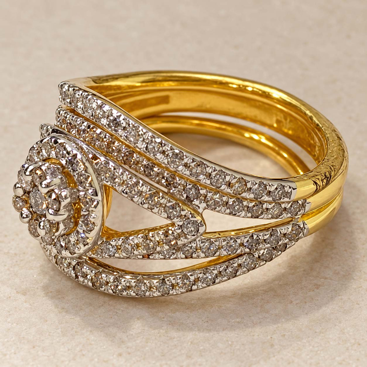 18K Gold Multi-Row Diamond Halo Ring