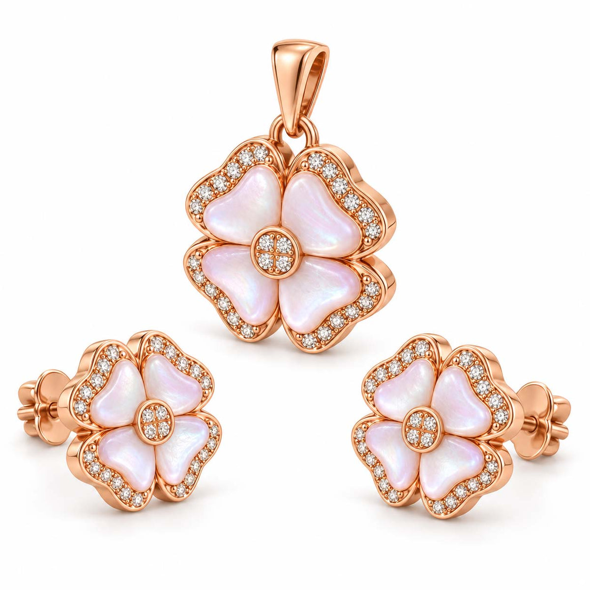 Radiant Poise 18K Gold Diamond Pendant Set