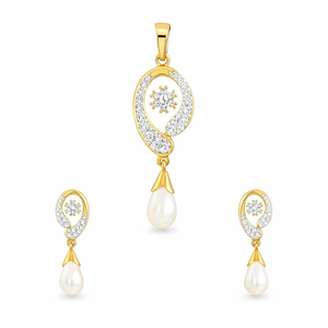 Eternal Paisley Diamond Pearl Pendant Set | Savya Jewels | 18-kt-gold | pearl
