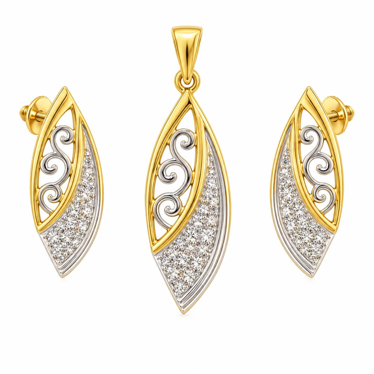 Aurora Gleam 14K Gold Diamond Pendant Set