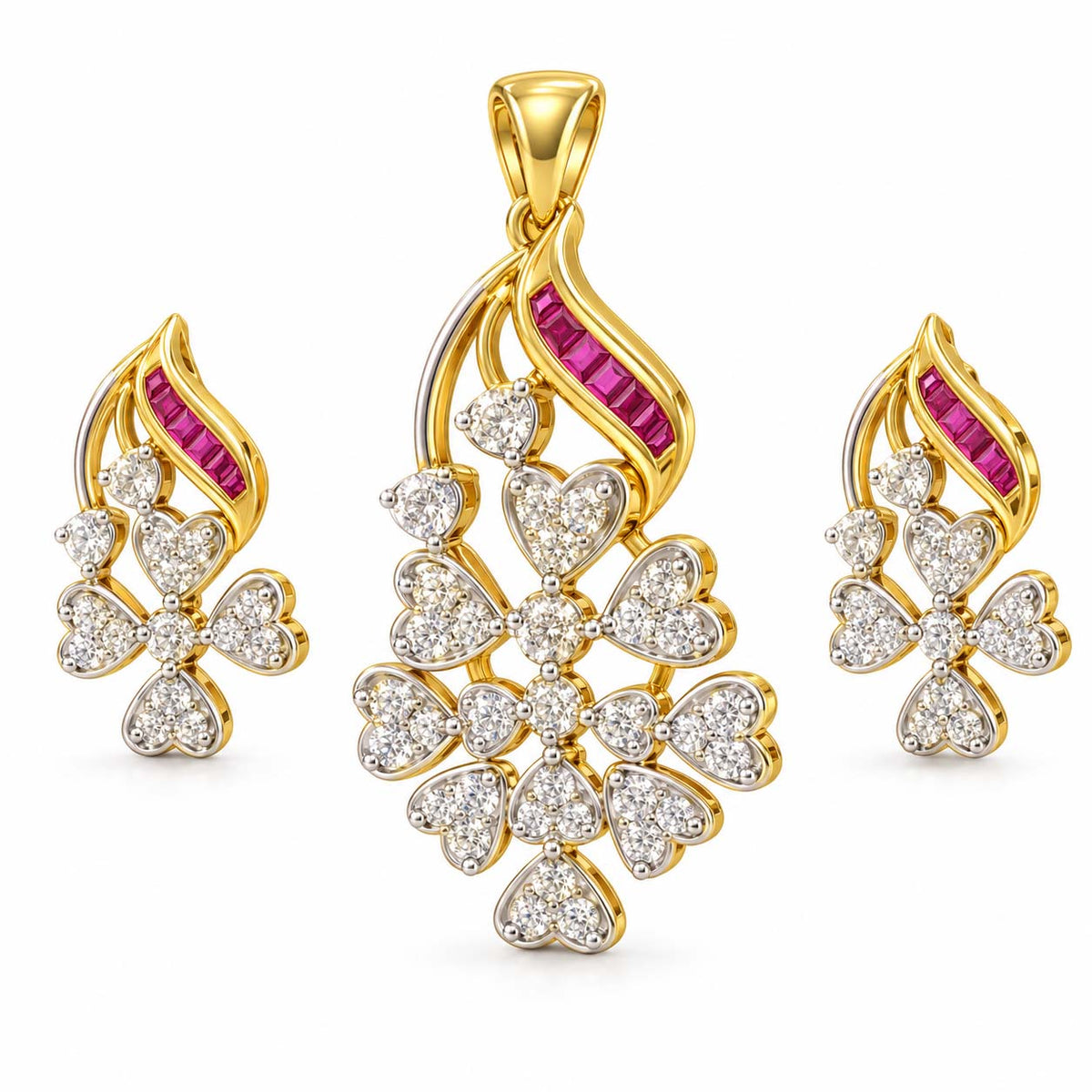 Regal Radiance 14K Gold Diamond Pendant Set