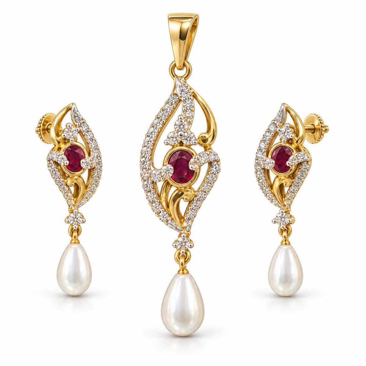 Golden Serenade 18K Gold Diamond Pendant Set