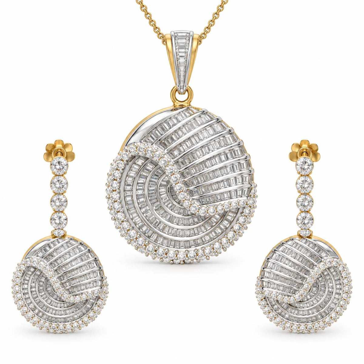 Celestial Swirl Baguette Diamond Pendant Set