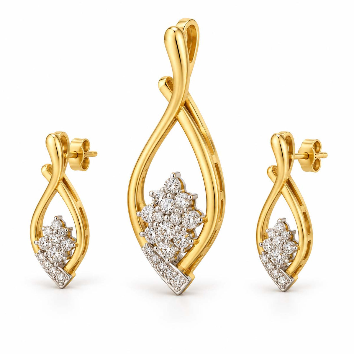 Opulent Spark 14K Gold Diamond Pendant Set