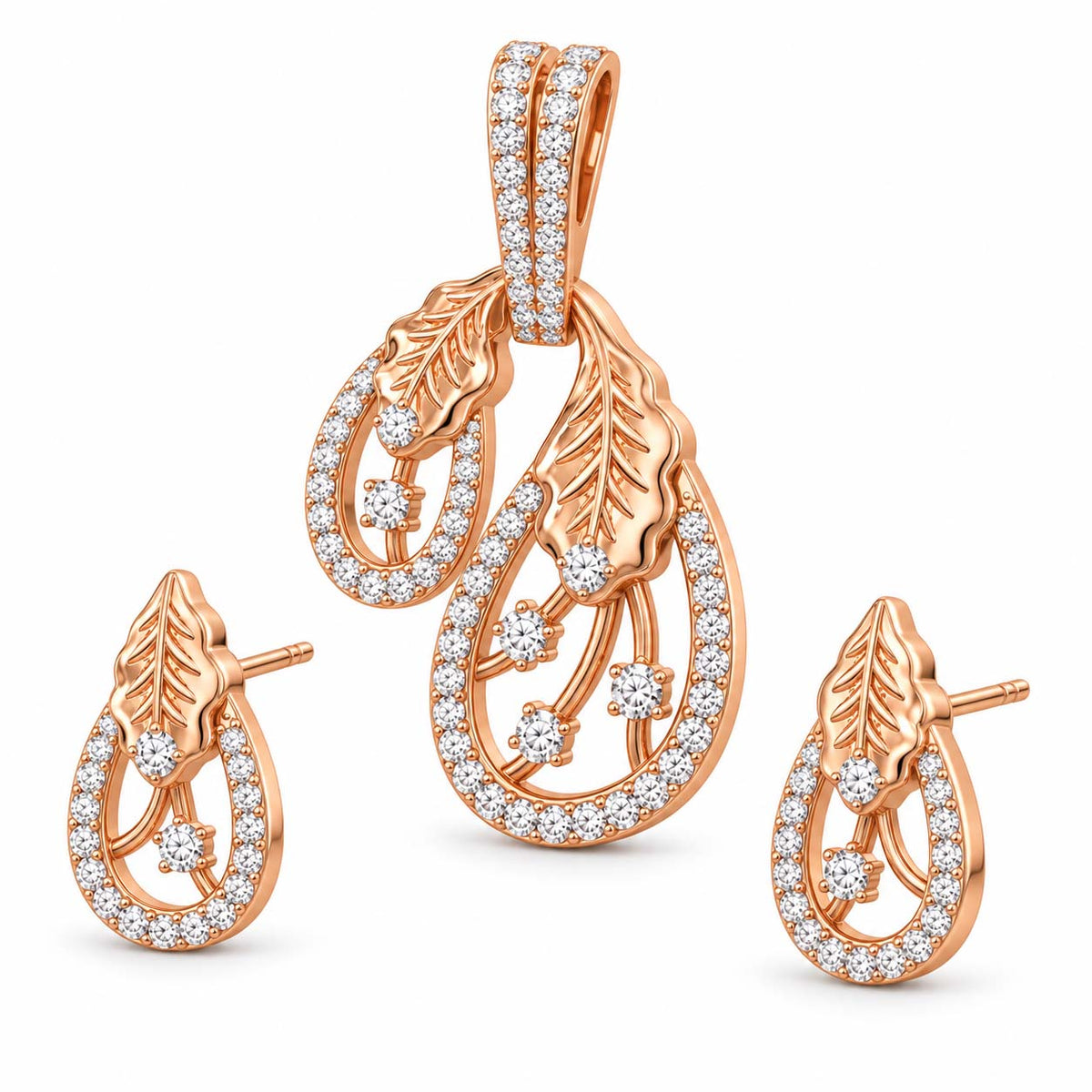 Eterna Wave 18K Gold Diamond Pendant Set