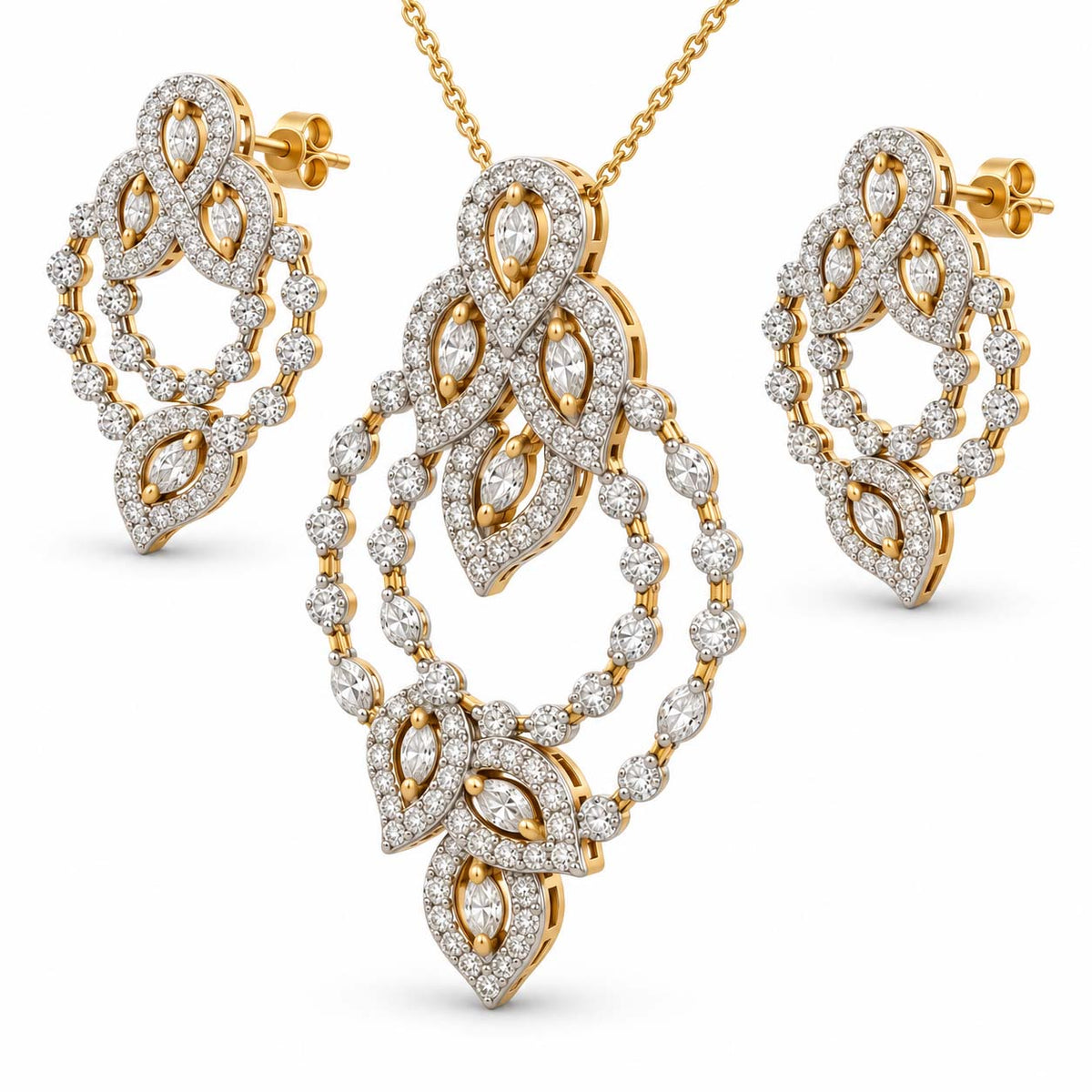 Majestic Crest 18K Gold Diamond Pendant Set