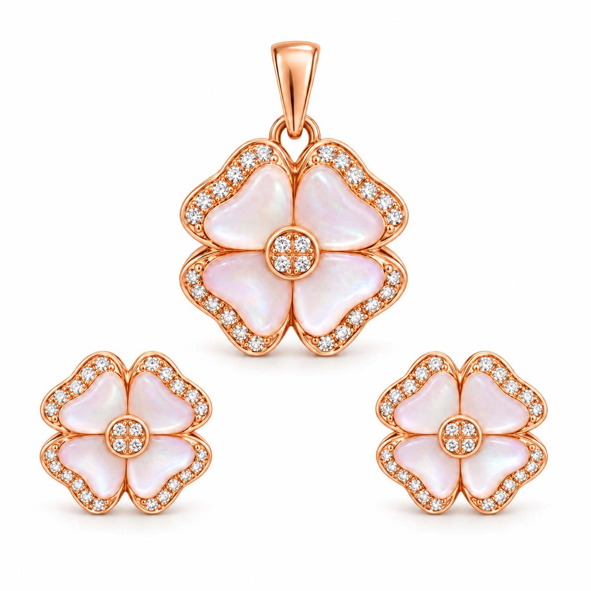 Radiant Poise 18K Gold Diamond Pendant Set