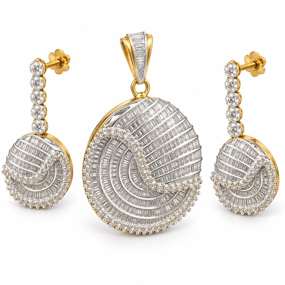Celestial Swirl Baguette Diamond Pendant Set