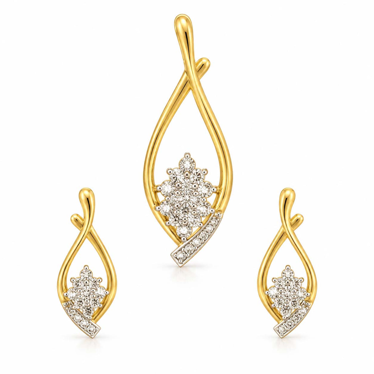 Opulent Spark 14K Gold Diamond Pendant Set