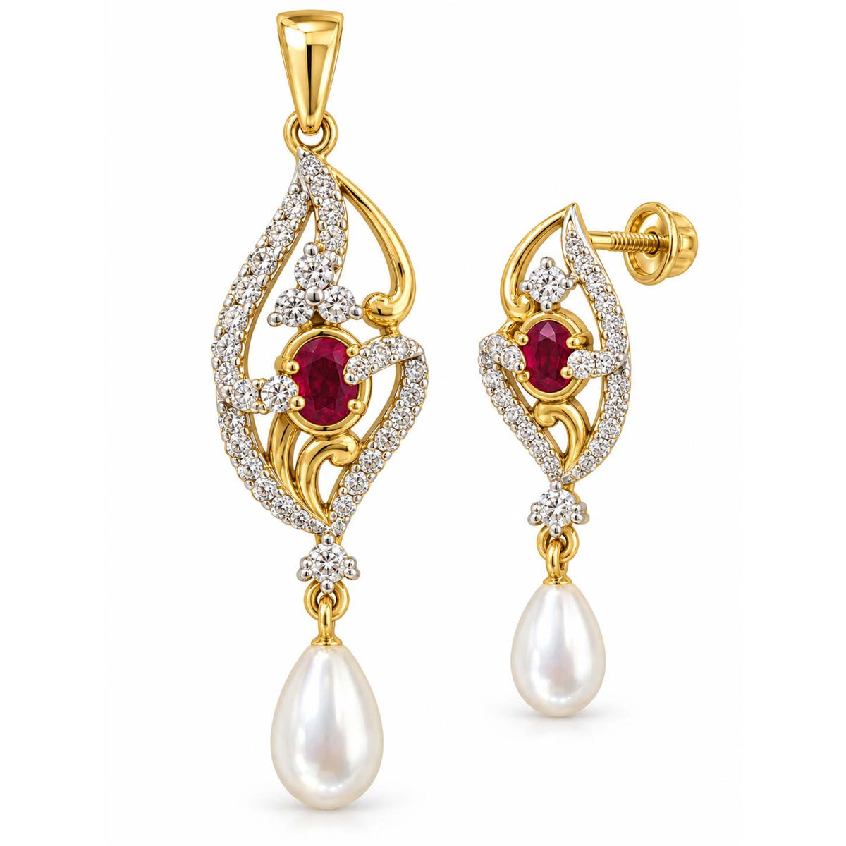 Golden Serenade 18K Gold Diamond Pendant Set
