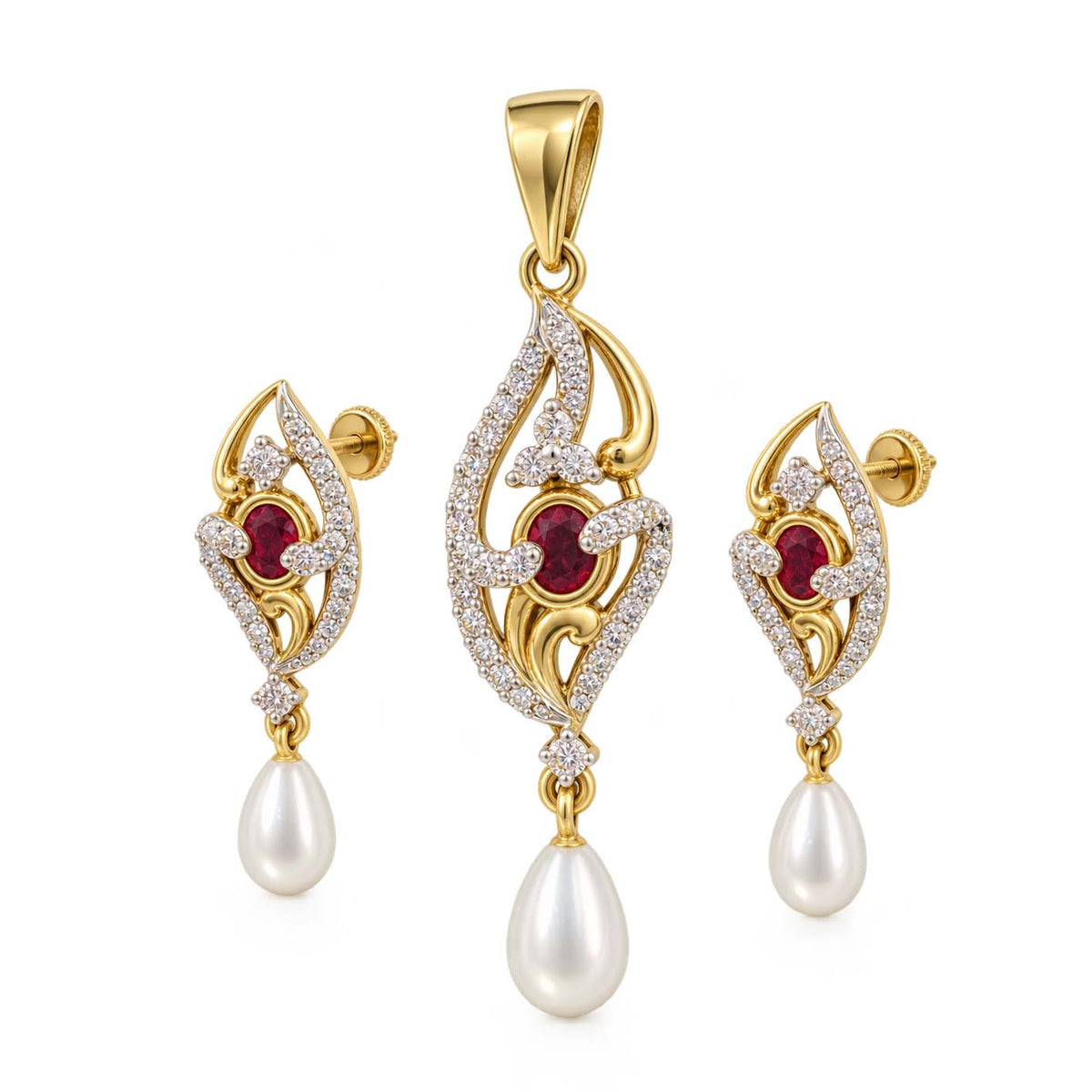 Golden Serenade 18K Gold Diamond Pendant Set